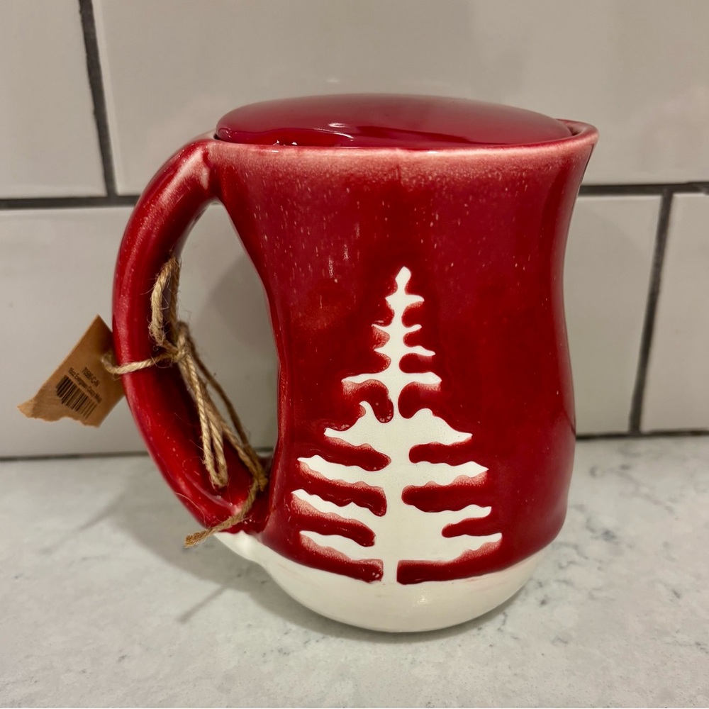 Festive Red Mug with Tree Design
